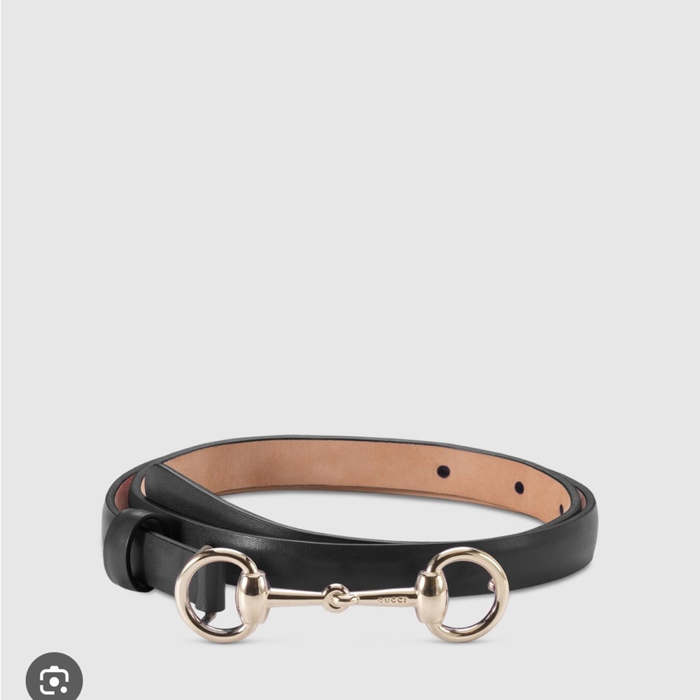 GUCCI Horsebit Black Leather Skinny Belt